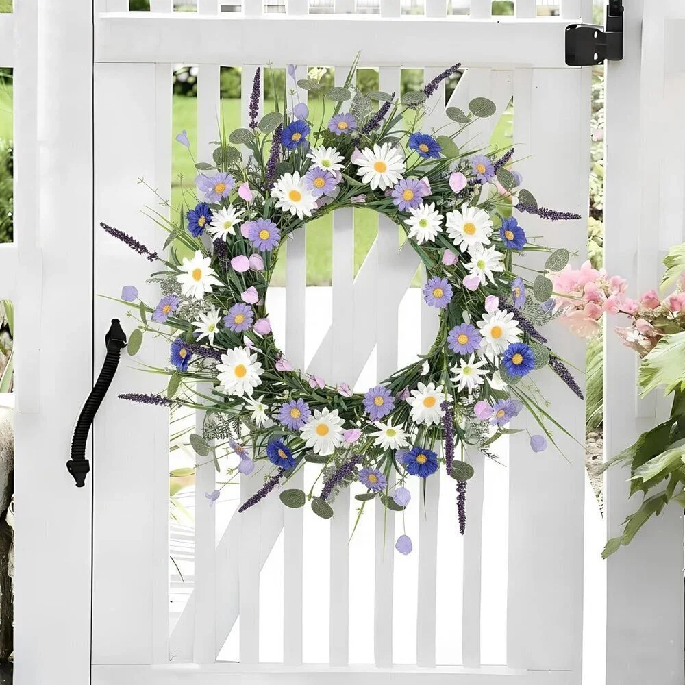 20 '' Spring Wreaths for Front Door Lavender Flowers Artifical Daisy Purple